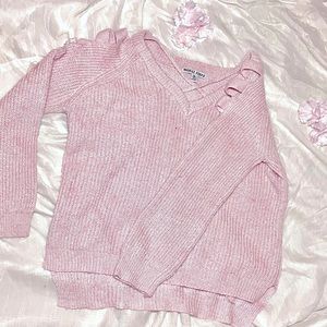 Pink knit open shoulder long sleeve pullover💕